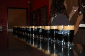 Lineup of tasters after the Stone Brewing Co tour